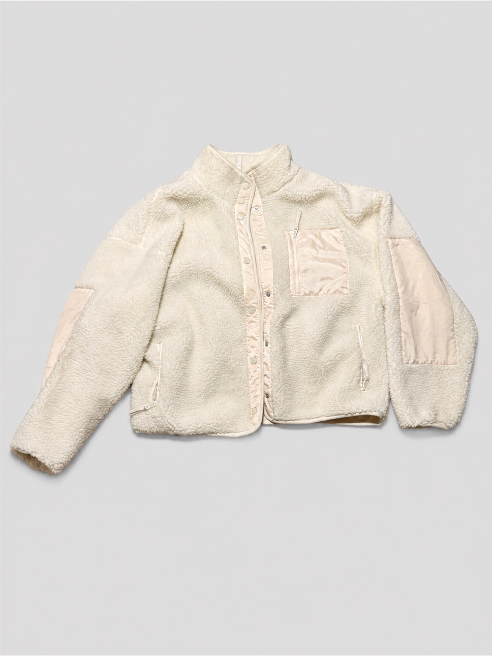 Fabletics Sherpa Fleece Jacket XL Ivory Cream Snap Front Utility Cozy
